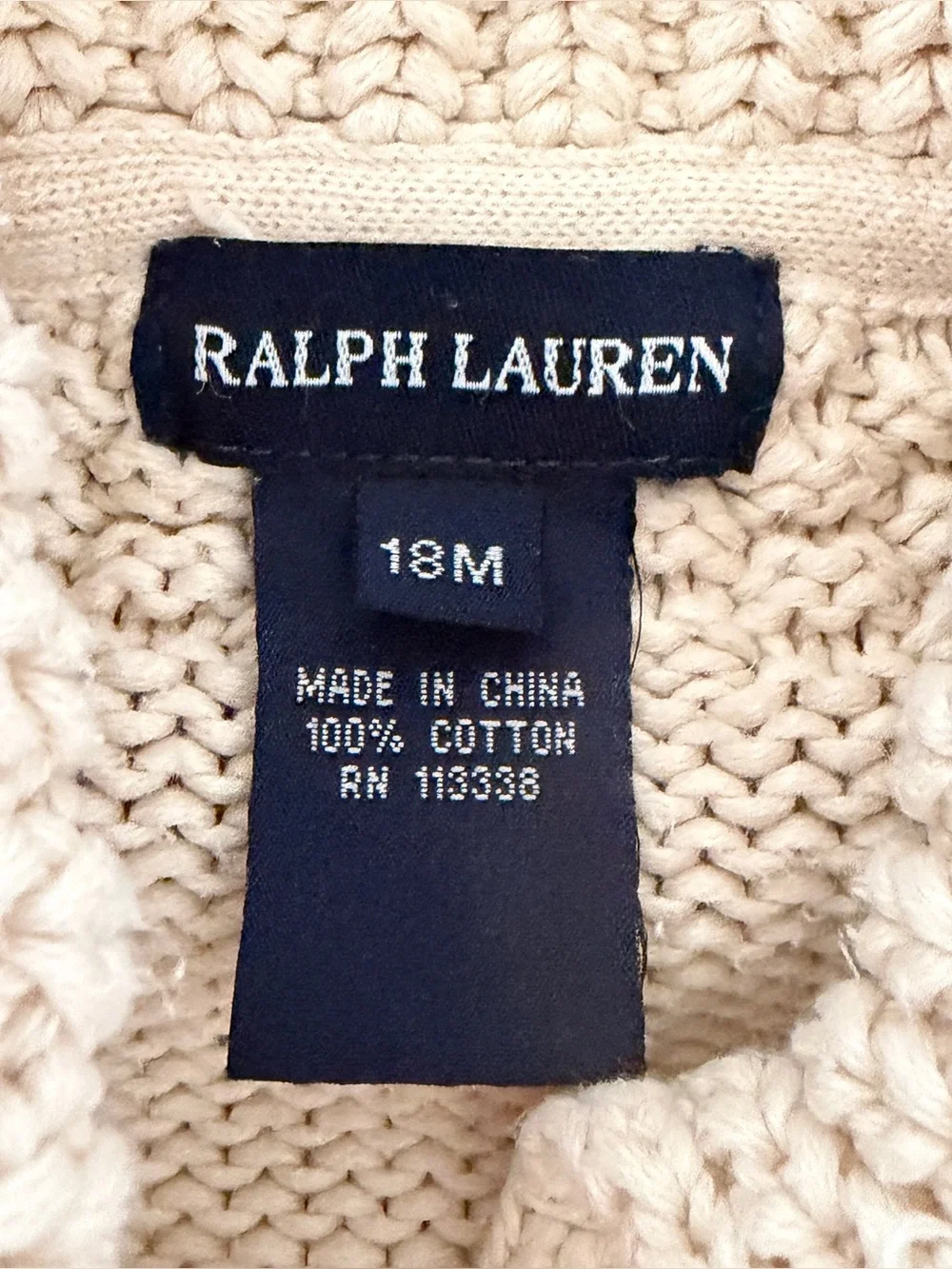 Ralph Lauren Baby Girls White Cable Knit Cardigan Sweater Size 18M Pink Pony*L25